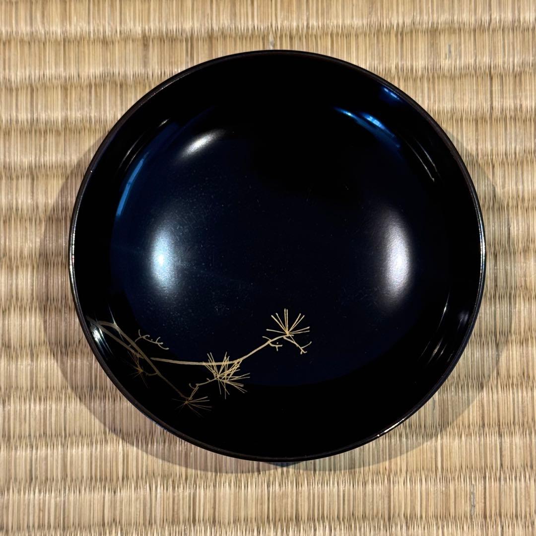 はなさん　輪島塗 松鶴図金蒔絵 黒漆 吸物椀 3客