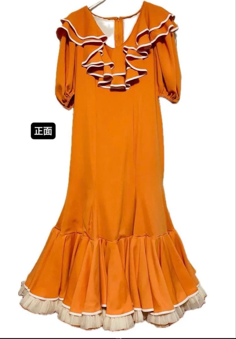 【大きいサイズ】スペイン製　フラメンコ衣装　ドレス オレンジ