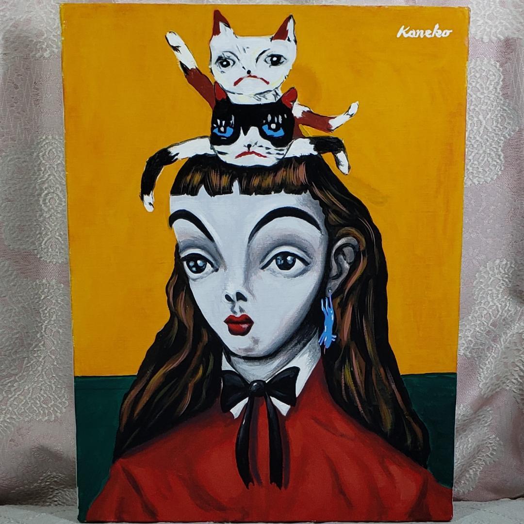 【模写】◆金子國義 『猫の帽子』油彩 F6号 金子国義◆検）松本零士 高塚省吾