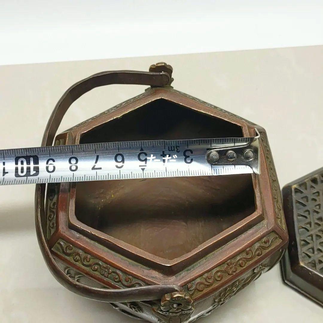 銅製 提梁暖手炉 喜上枝頭手提げ暖手炉 香炉 香道具 装飾品 工芸品 置物