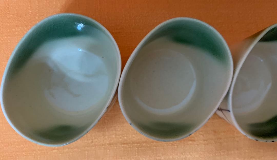 京都の名匠　伊東陶山　作　織部竹林　茶器　5客