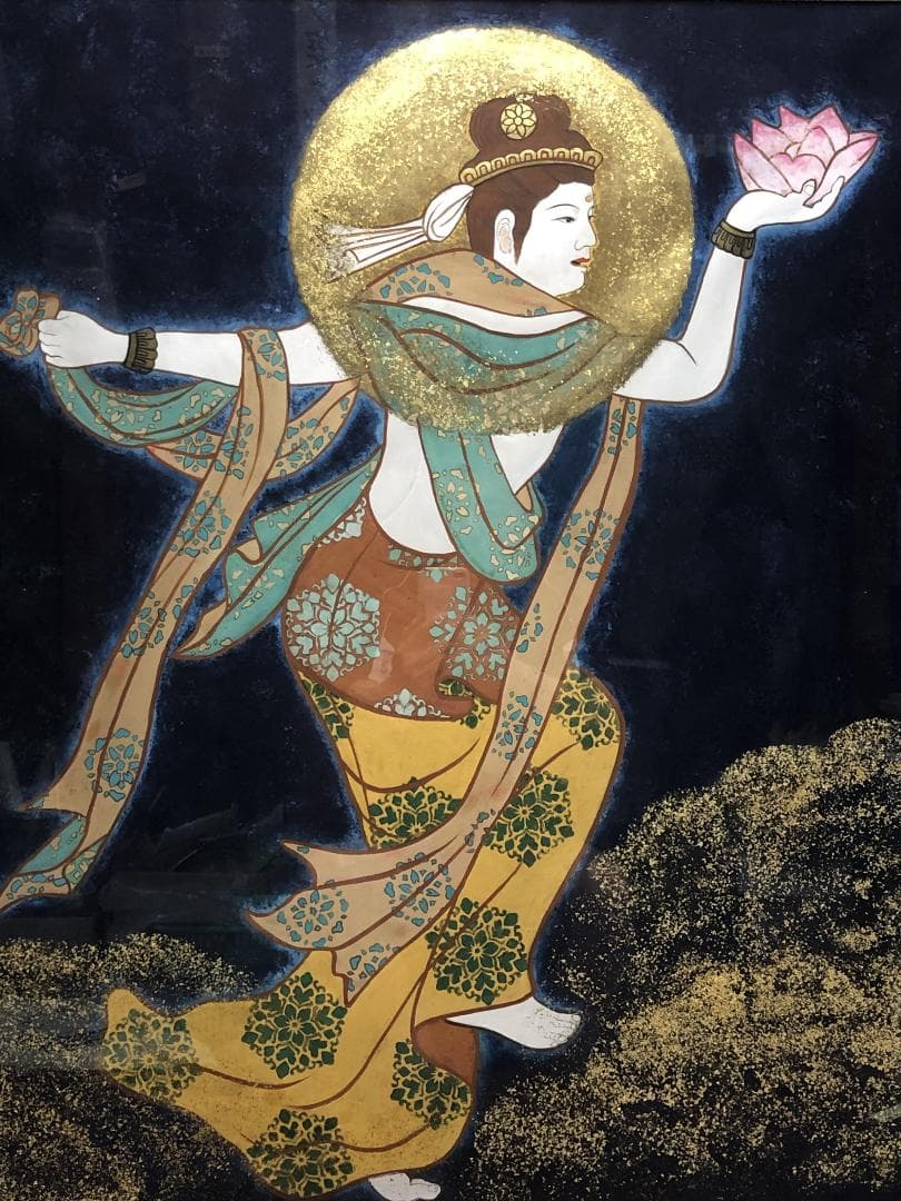 【 月光菩薩・観音図 】　肉筆　大型仏画額　109×92ｃｍ　日本画