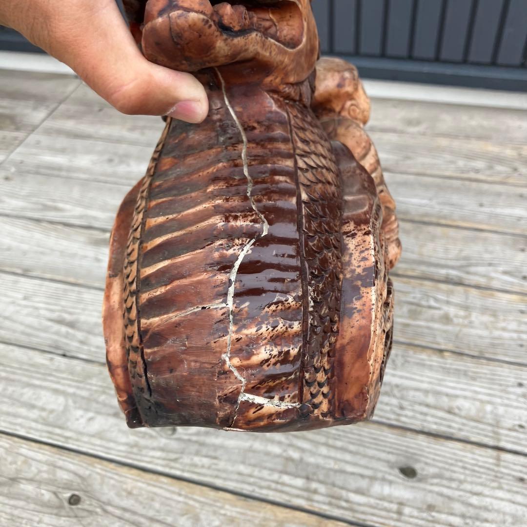 昭和レトロ 精密彫刻 大型 七福神 龍の船 宝船 縁起物 開運 置物 オブジェ