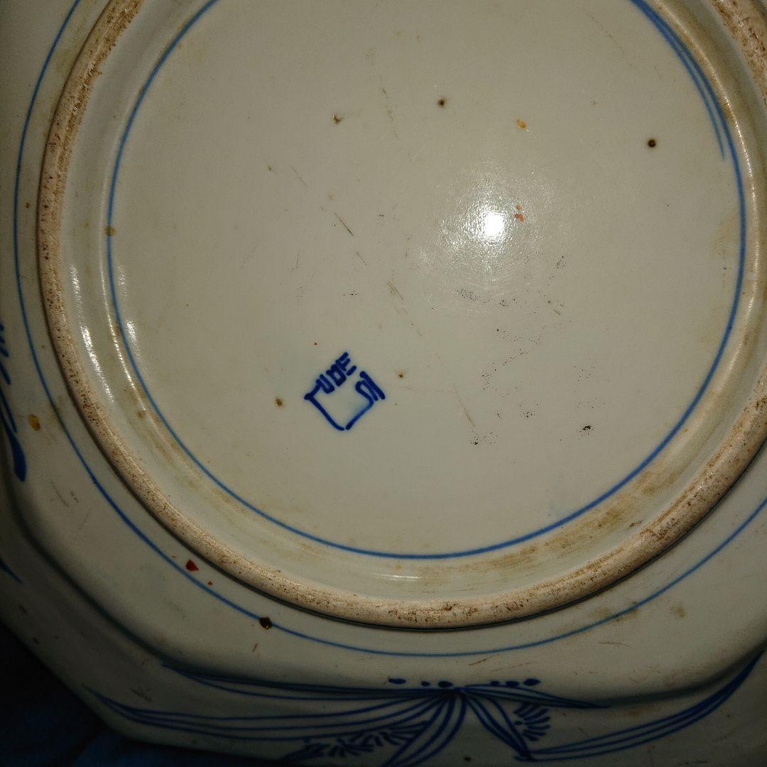 時代物古伊万里四方隅切皿染付青華ベロ