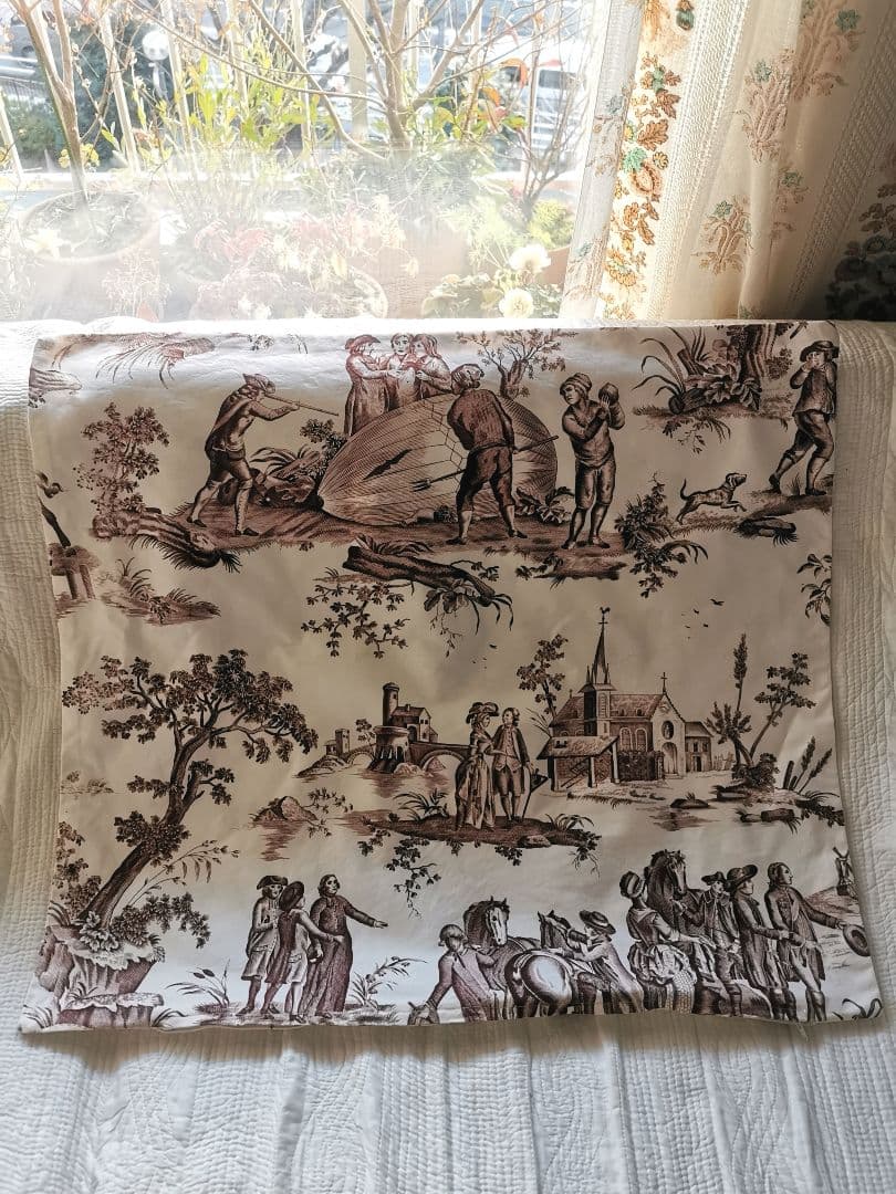 ヴィンテージ 復刻トワルドジュイ 1784年パリ気球飛行版画 クッションカバー
