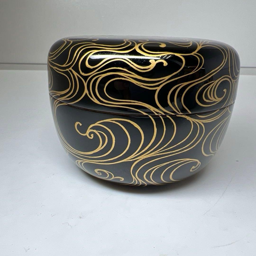 ☆茶3 高橋峯房造　流水千鳥　平棗　共箱　高さ5.5/口径7.4cm