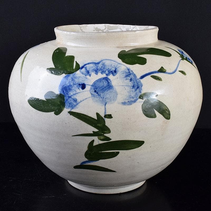 朝鮮美術　李朝　高麗白磁　色絵　花文　壷　高さ約31㎝　V　R7859B