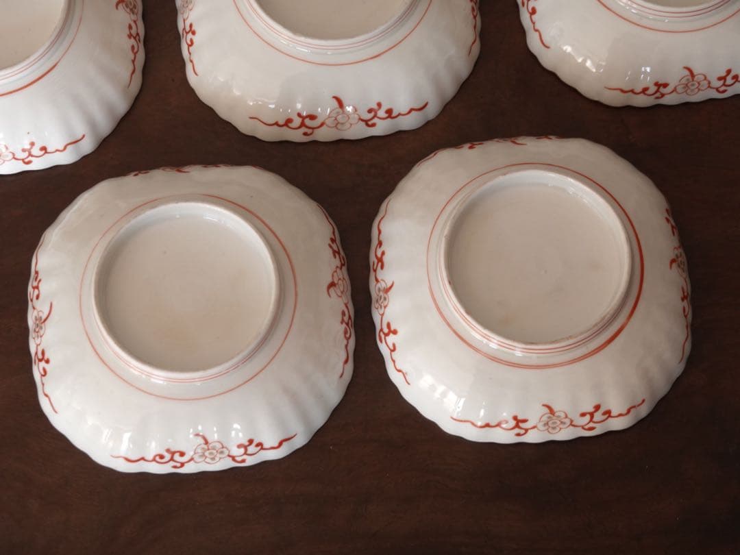 江戸後期　古伊万里　赤絵　金彩　菊　唐草文　向付　5客　膾皿　鉢　バラ売り可能