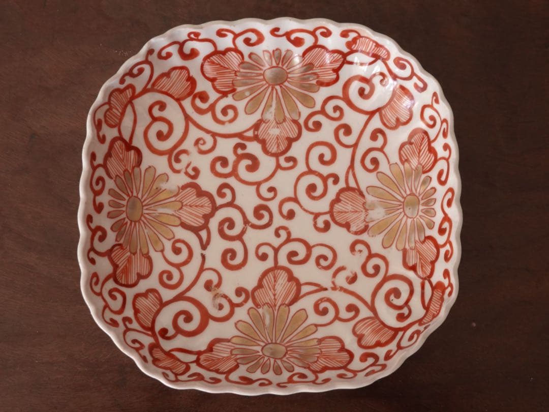 江戸後期　古伊万里　赤絵　金彩　菊　唐草文　向付　5客　膾皿　鉢　バラ売り可能