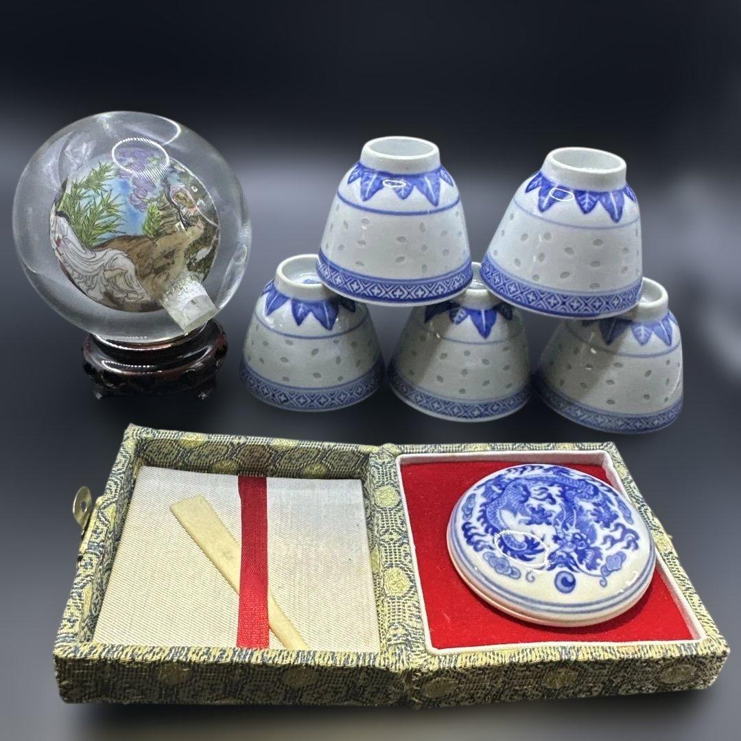 内畫，中国茶器セット と印泥付き