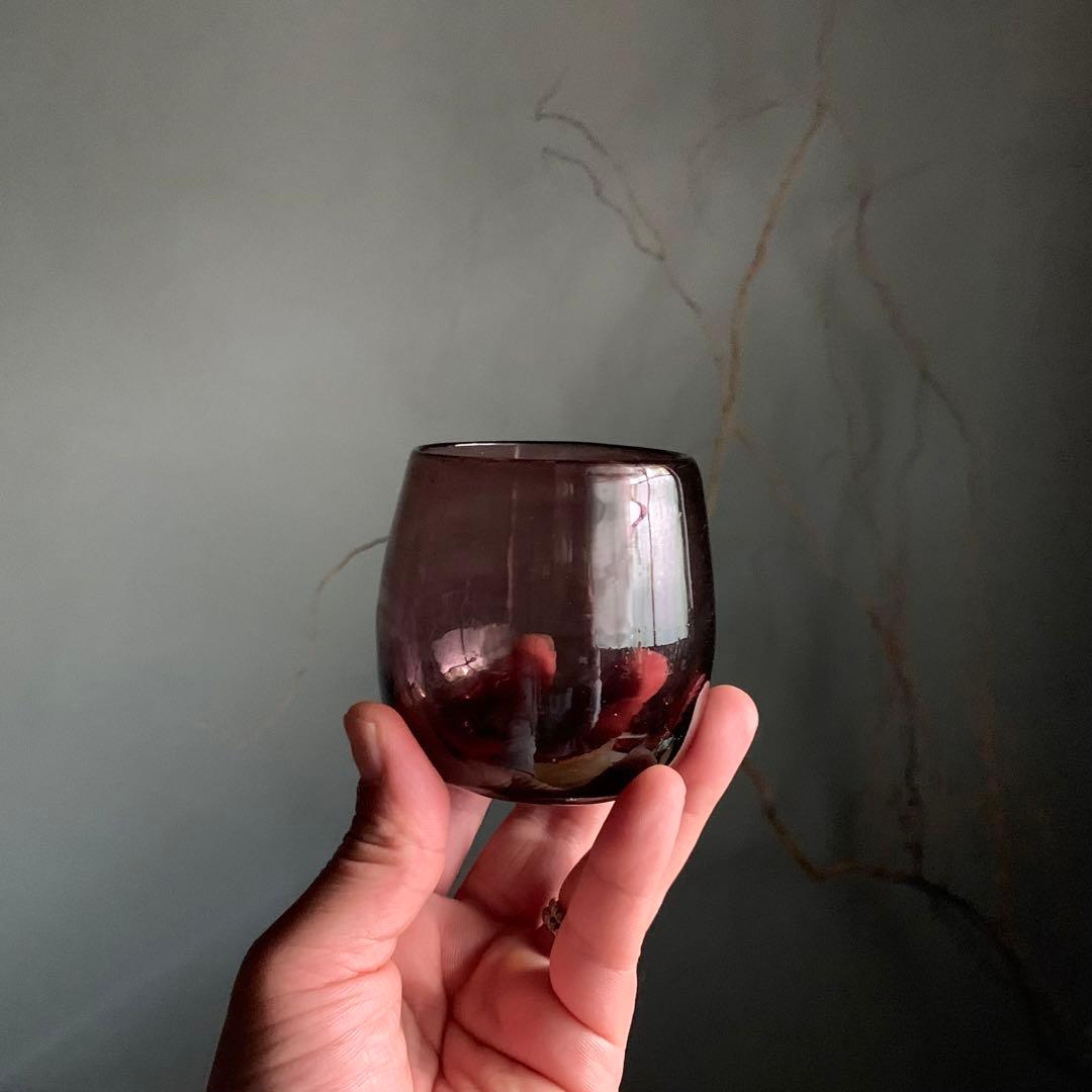 紫ガラス 塩笥形 大盃 ぐい呑み 酒器 大正〜昭和 古道具 アンティーク