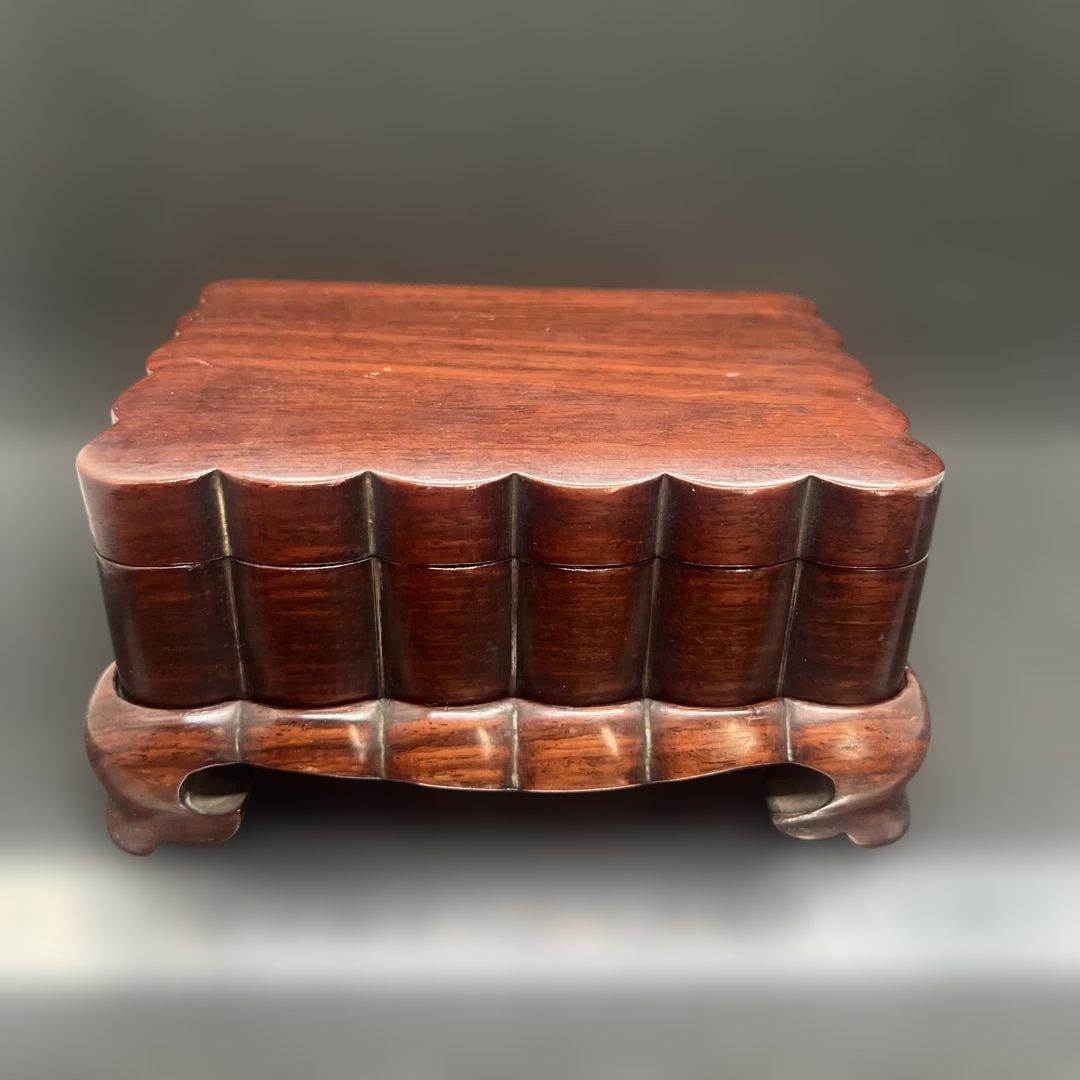 昭和レトロ　紫檀製小物入れ　タバコ入れ　昭和七年　上海事変記念　貴木紅木　お記念