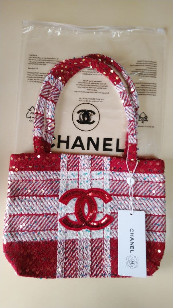CHANELビューティーノベルティツイードスパンコールトートバック