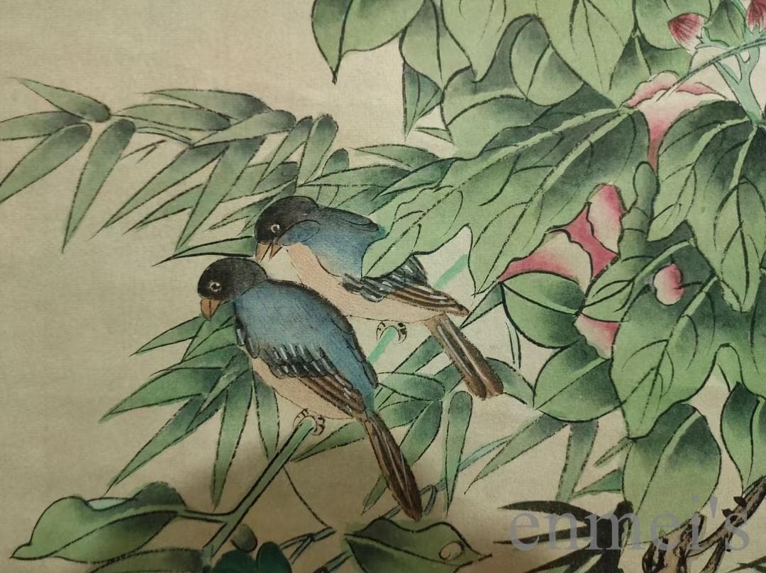 中国古美術.近代.孔小瑜款.花鳥図.宣紙.三尺手描き.水墨画.掛け軸.唐物.文房