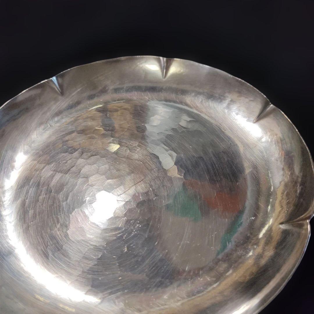 純銀。純銀盆。花形。四世　秦蔵六造。111g。茶道具。銀製品。中古品。