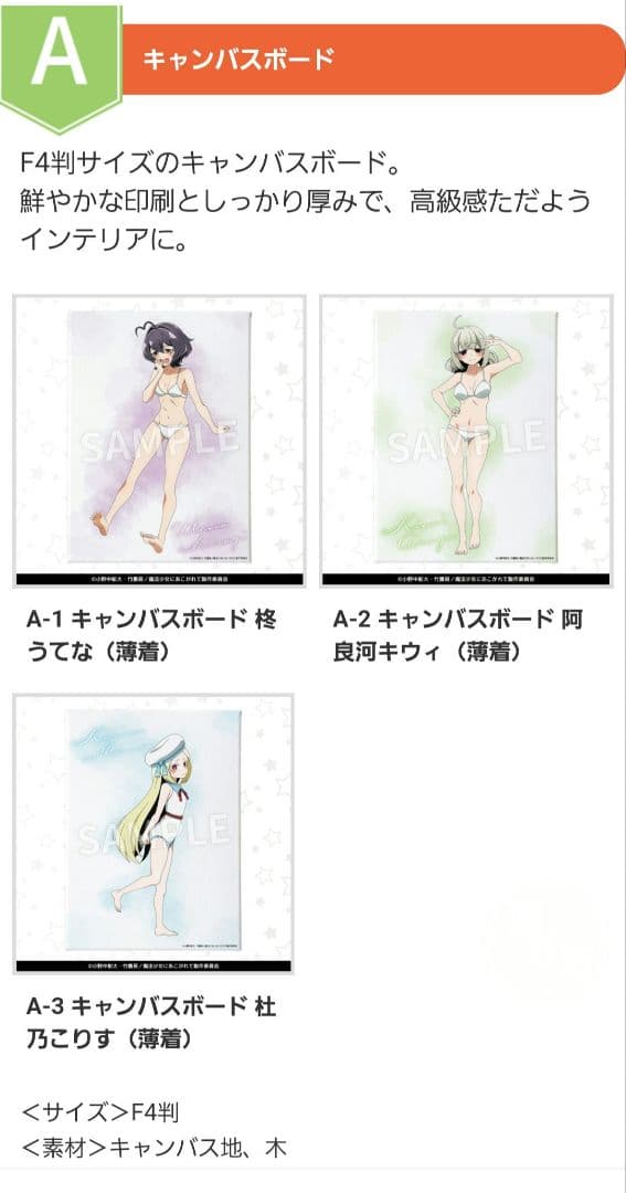 A賞森野こりす水着イラストキャンバスアート 24.5㎝×33.5㎝
