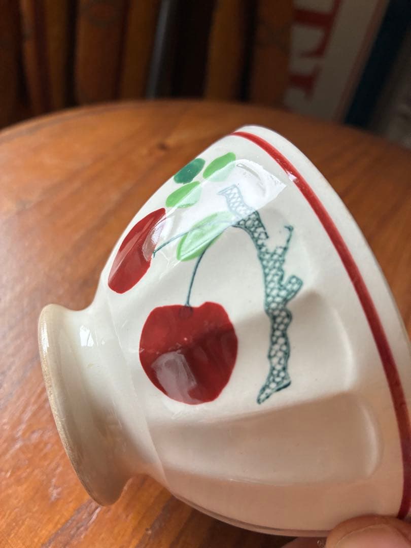 フランス　アンティーク　カフェオレ　ボウル　さくらんぼ　陶器　サクランボ