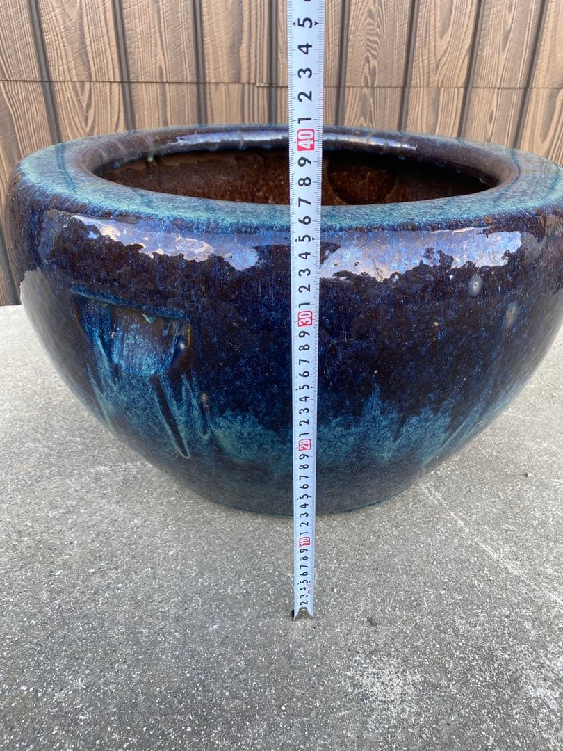 火鉢　陶器　海鼠釉　アンティーク　骨董　金魚鉢　特大　睡蓮鉢　メダカ　鉢カバー