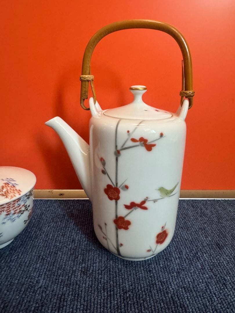 2027 深川製磁　梅文　急須1客　湯呑蓋付1客