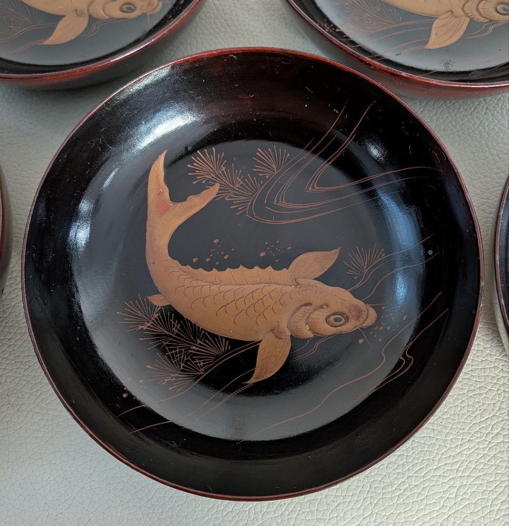 大正時代　魚　蒔絵　小皿　5枚　木製漆器