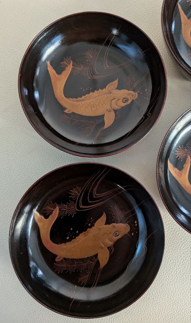 大正時代　魚　蒔絵　小皿　5枚　木製漆器