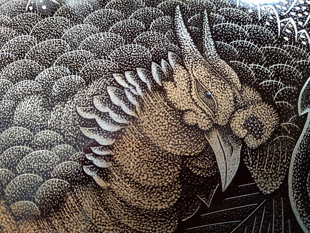 輪島塗沈金「八方睨み鳳凰図」会席盆