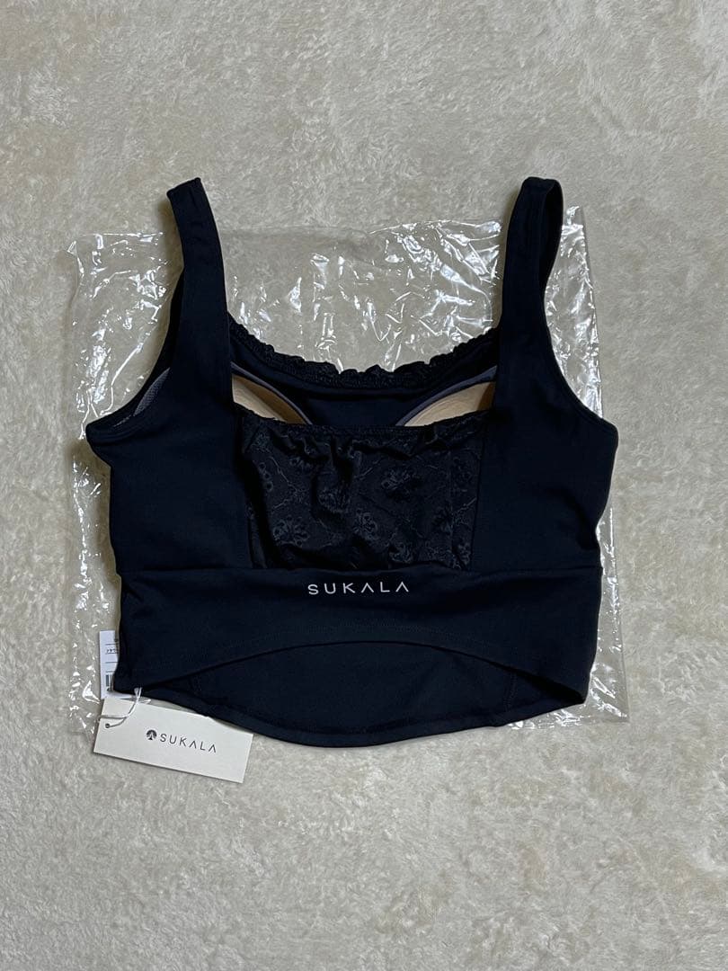 【サイズ完売品】【新品未使用】SUKALA フラワーレースブラトップ　黒　M