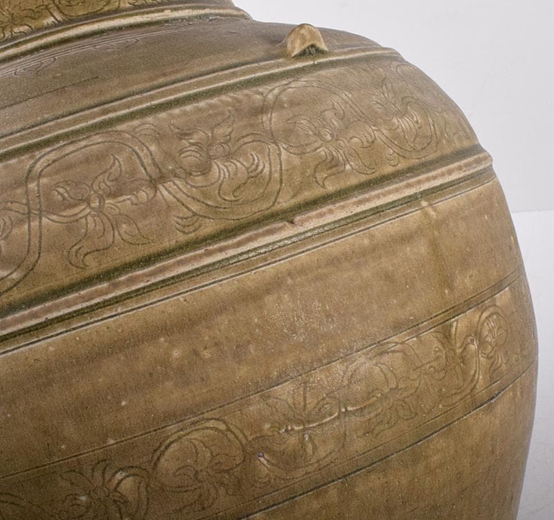 中国　緑釉　花卉文　四耳壷　V　R3585C