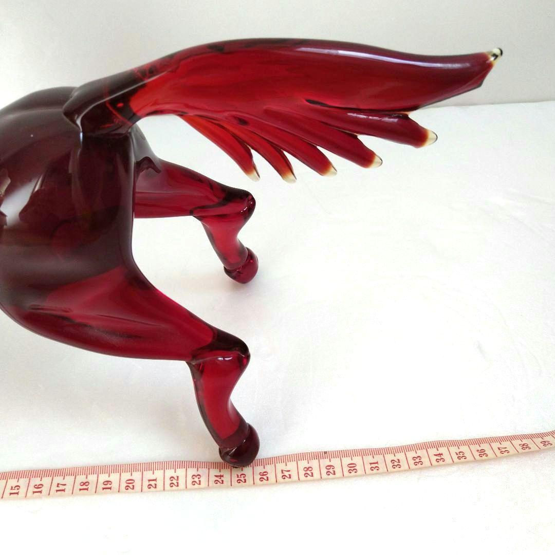 赤色 ガラス製 馬の置物 翼付き