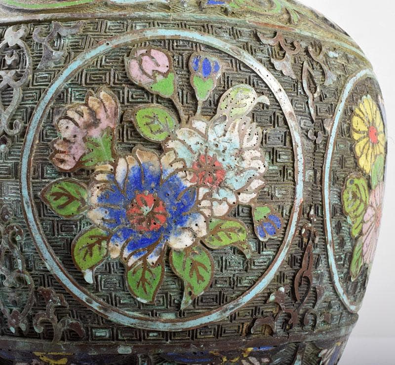 中国　古七宝琺瑯彩　花文瓶　C　R4052B