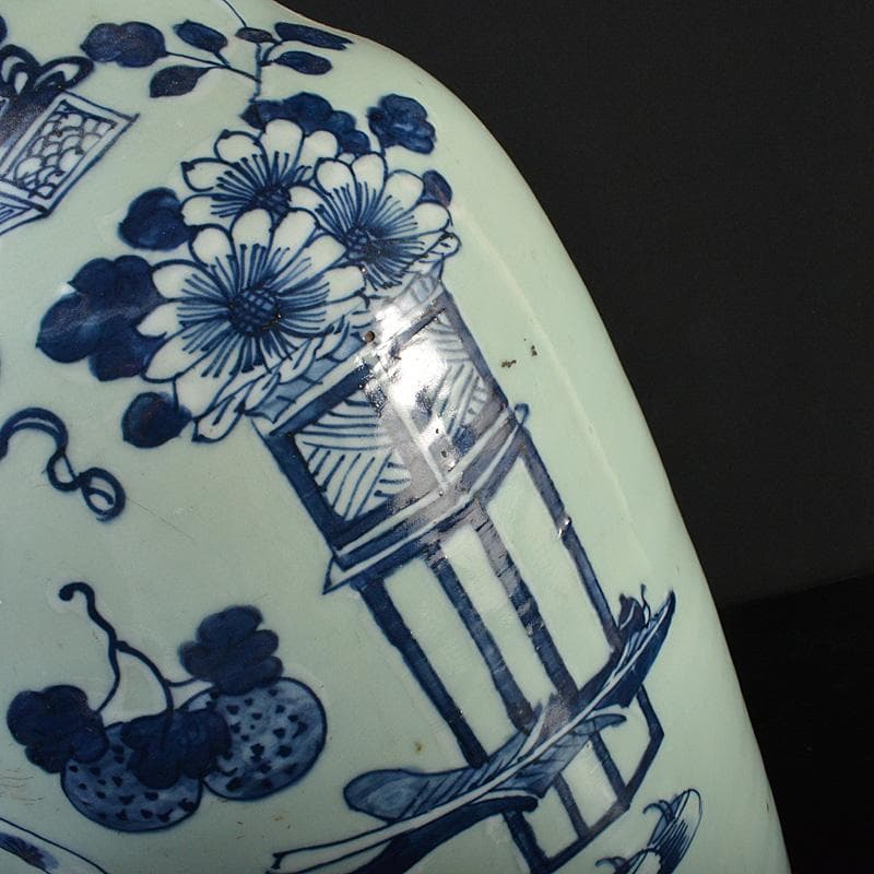 中国　青花　花瓶文　双耳盤口瓶　高さ約58.5cm　M　R6129F