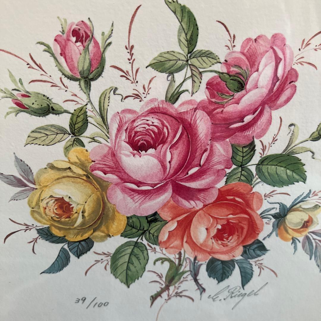 E.リゲル「バラの花束」直筆サイン 限定100部証明書付額装