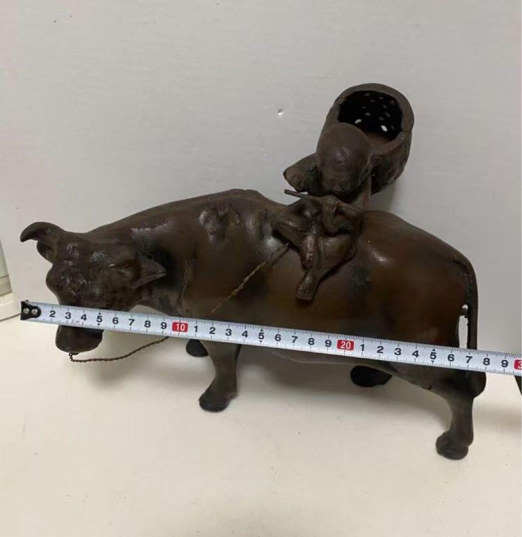 鉄製 牛笛吹童子騎牛帰家 置物 時代品