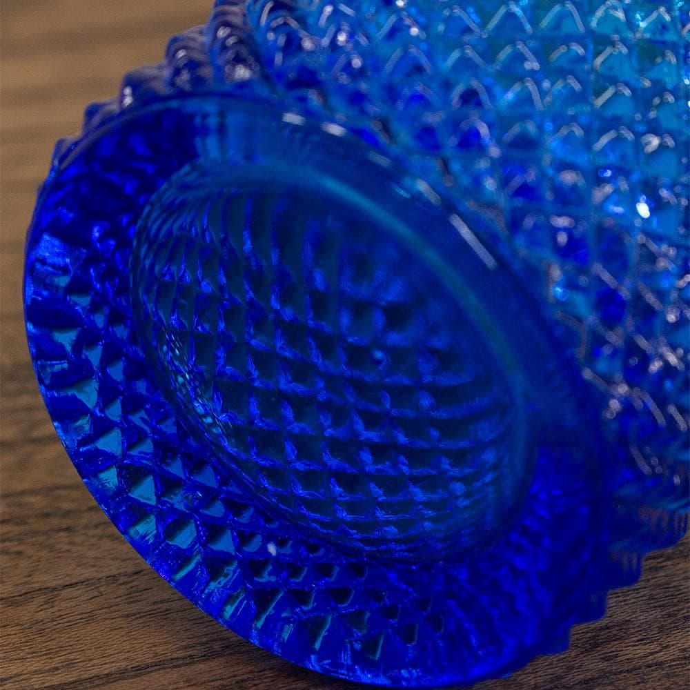 古いガラス　アンティーク　レトロ　青いガラス瓶　ダイヤモンドカット