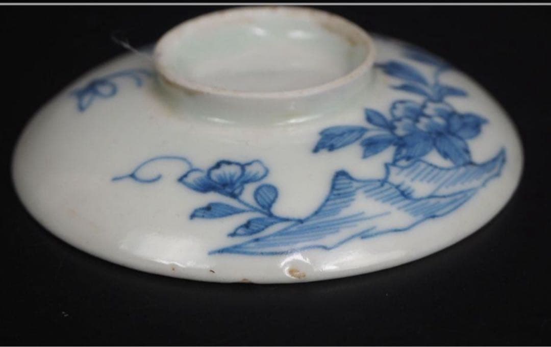 送料無料　江戸時代　青華染付蓋付茶碗５客　径7.6ｃｍ　小振り・極珍品