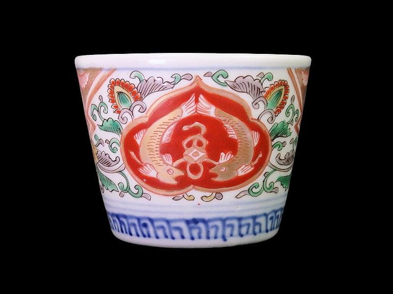 古伊万里　金襴手　双魚に花唐草の図　蕎麦猪口　E221AS-fbvn