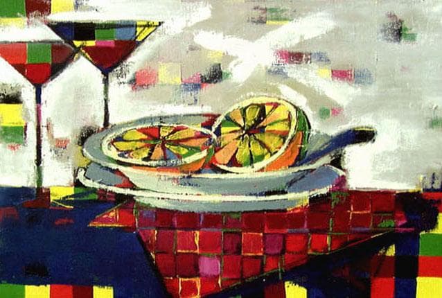 油絵 菅家令子 絵 絵画インテリア額付(黒) uF6-061703フルーツグラス