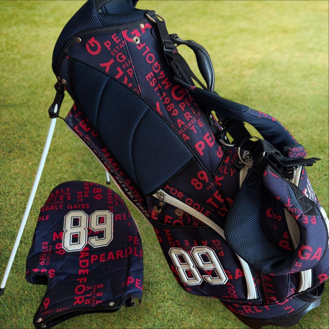 パーリーゲイツ　キャディバッグ　ショルダー式　スタンド式　軽量　ネイビー　白　紺