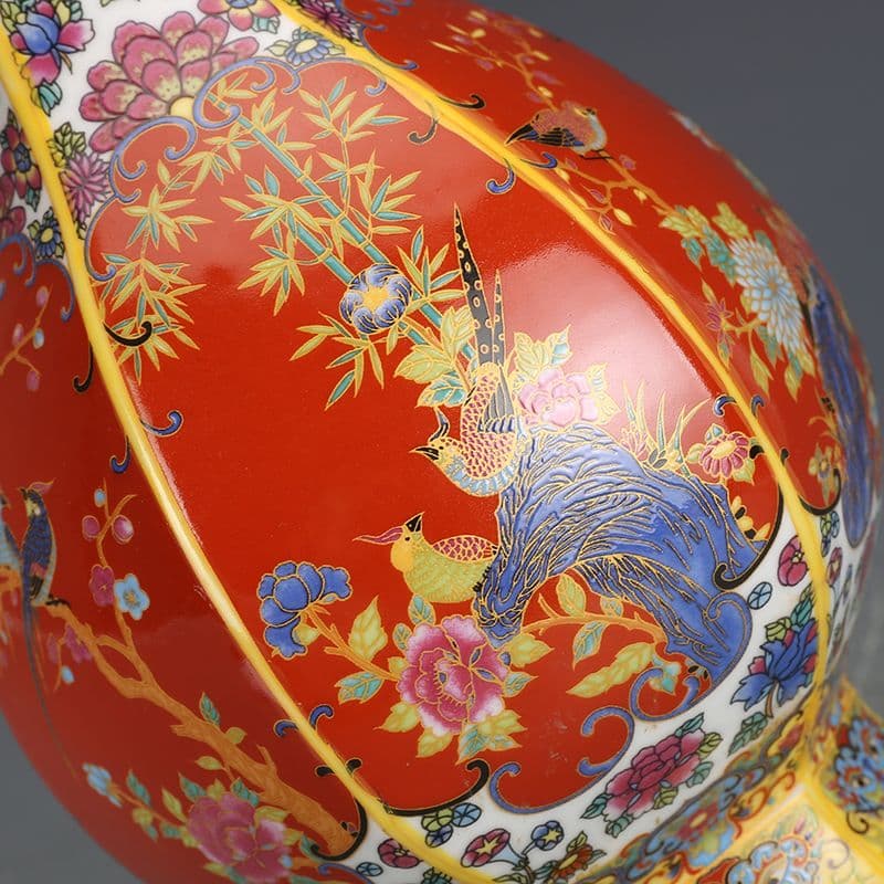 エナメル色磁器花鳥瓶  景徳鎮 陶磁器 装飾品 現代工芸品 美術品 置物