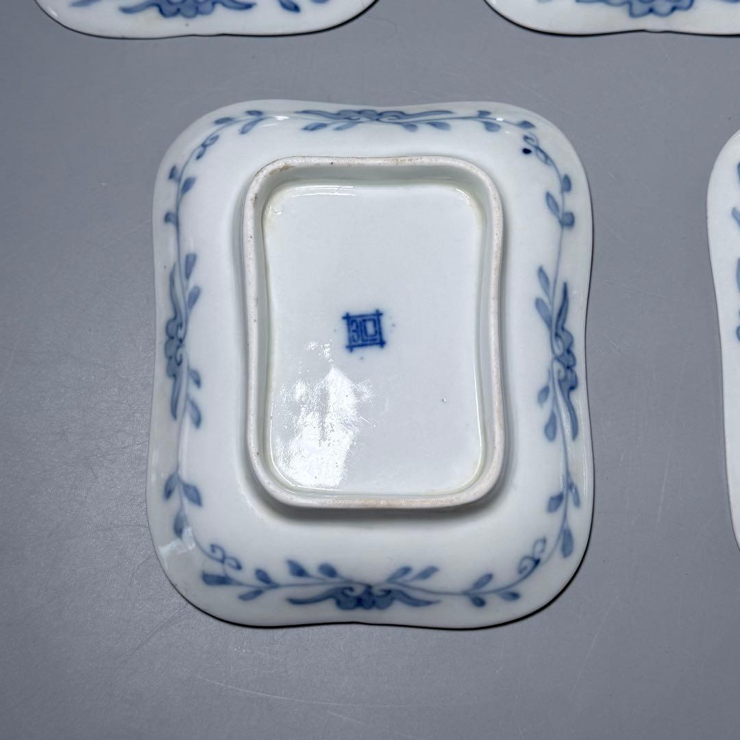 明治時代　有田焼　岩松平吾　色絵軍配形皿　五枚　角岩印　陽刻　珍品　器を楽しむ