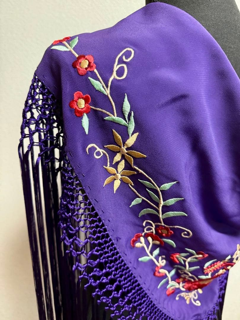フラメンコ　刺繍シージョ　パープルx赤系刺繍　ロングフレコ