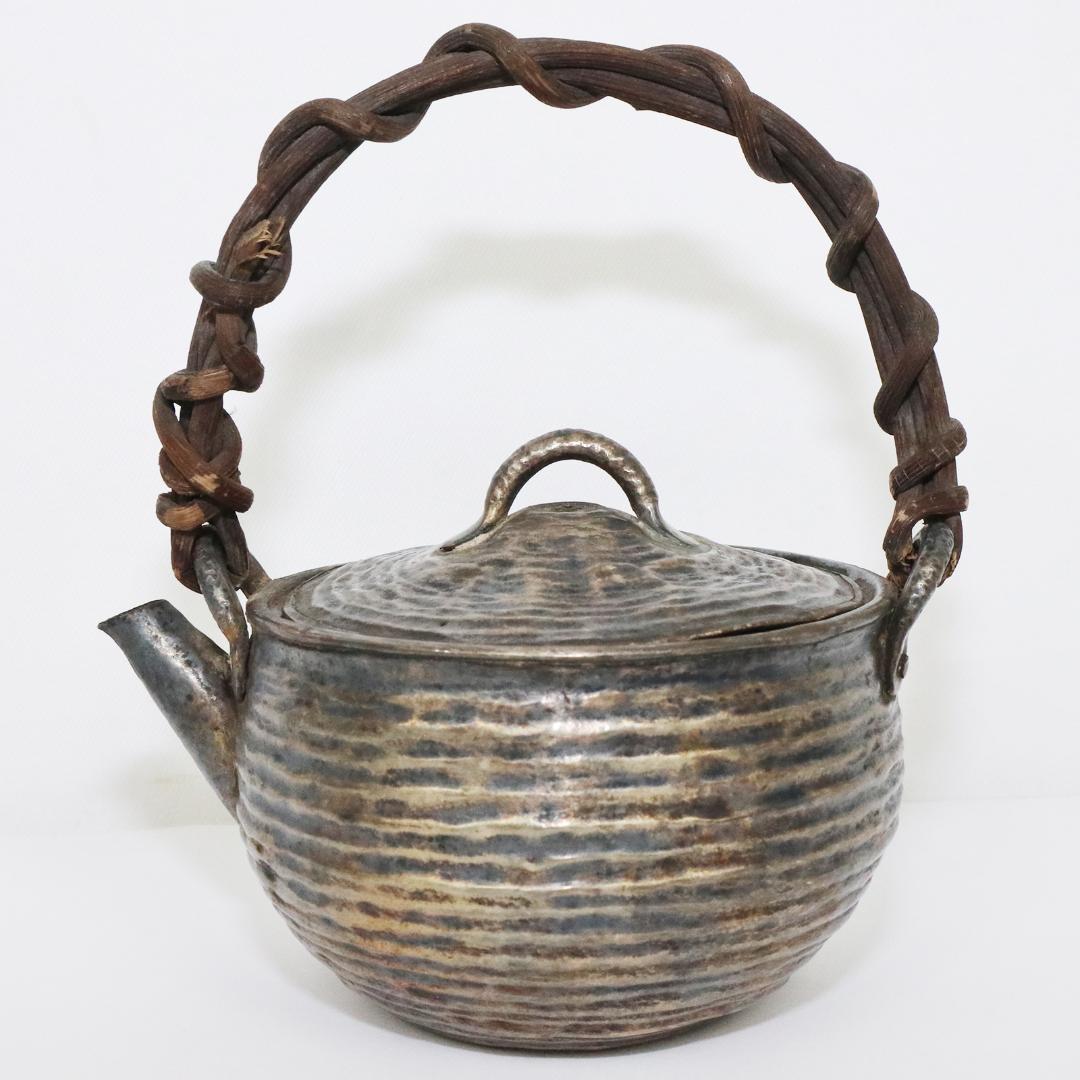 錫製　 急須　 籐提手　アンティーク