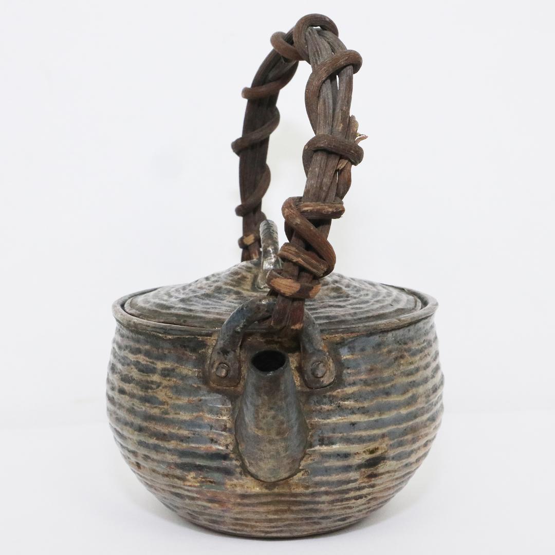 錫製　 急須　 籐提手　アンティーク