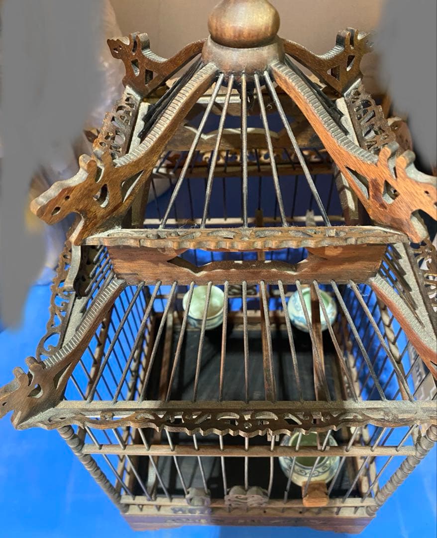 【希少】鳥かご　オブジェ　鳥籠　アンティーク　龍　置物　木製品　中国　木工品