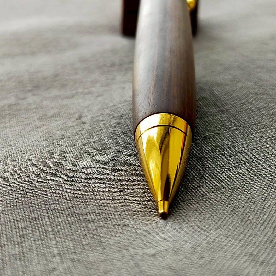 リグナムバイタ　ハンドメイド　木軸シャープペン　0.5mm　天然木　ゴールド