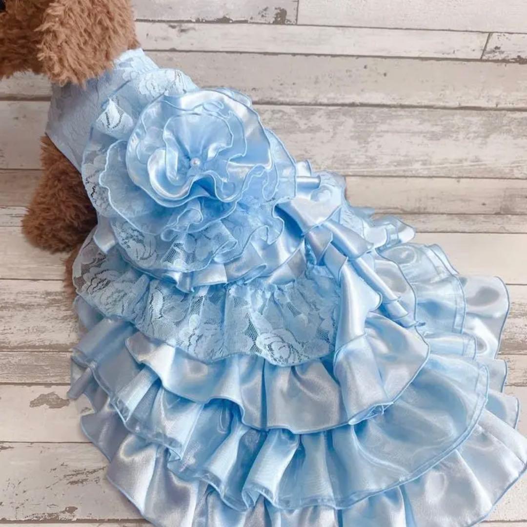 犬のウェディングドレス✨カラードレス 水色 M 犬服