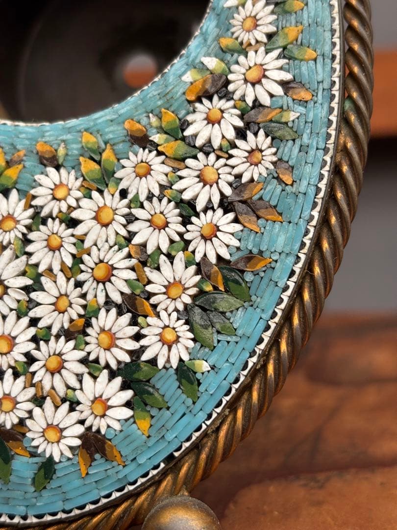 イタリア製 アンティーク マイクロモザイク ガラス工芸 時計フレーム 希少品