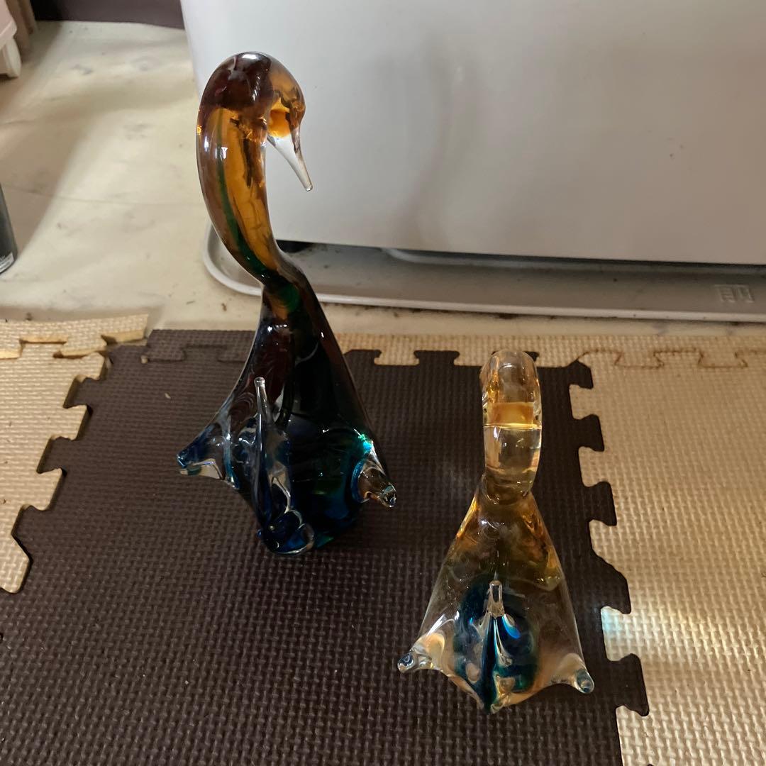 ガラス製 白鳥の置物 セット