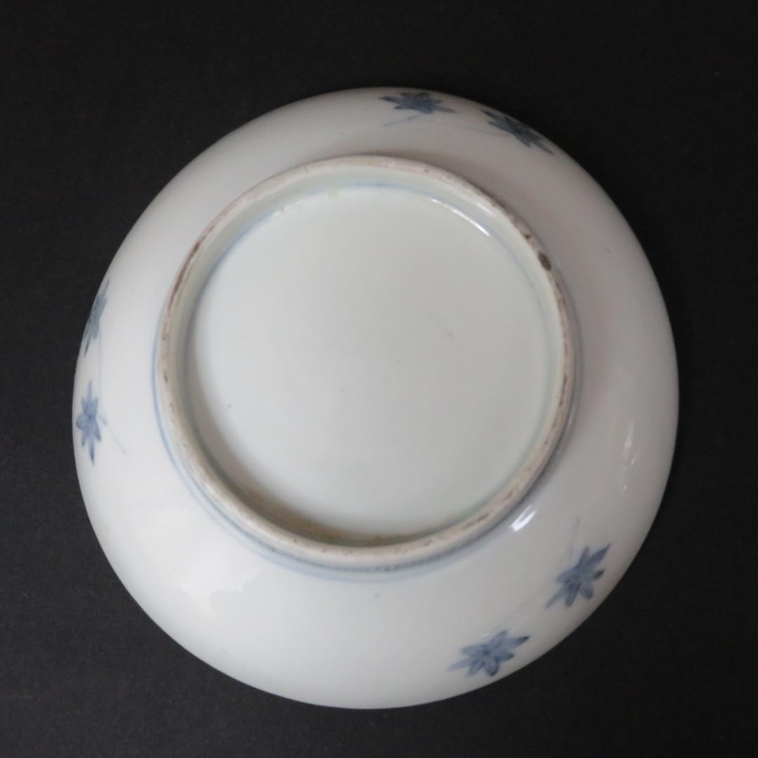 鹿絵皿 2枚 染付 色絵付 高台皿 紅葉 歪み 江戸 古伊万里 時代物 B