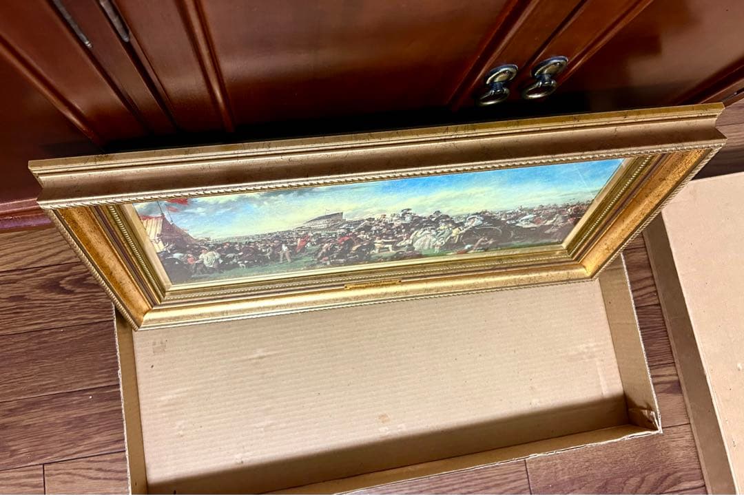 絵画 名画 複製画 額縁付　ウィリアム・パウエル・フリス　「ダービーの日」